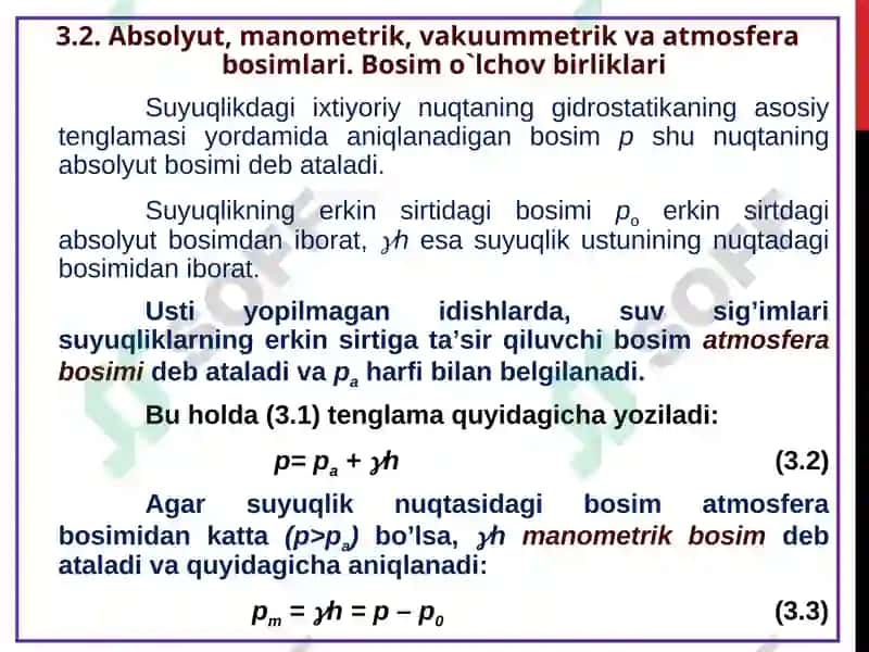 GIDROSTATIKANINGQONUNLARI VA UNING TEXNIKADA TADBIG’I 6