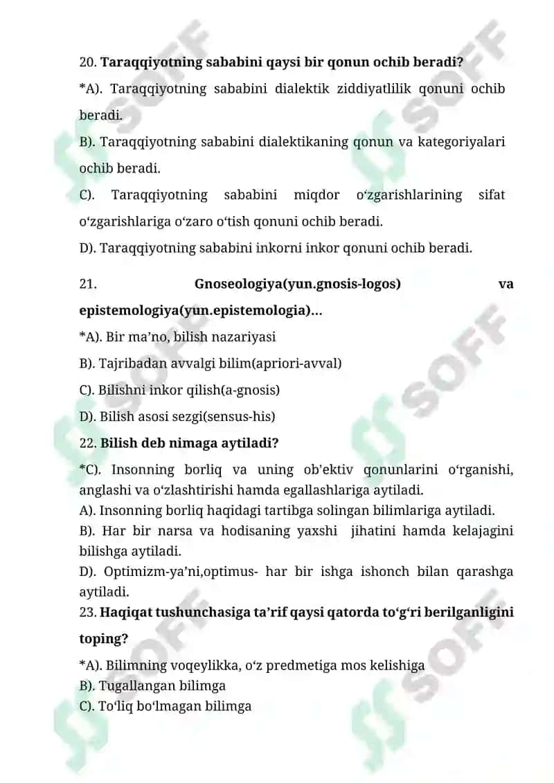 Falsafa fanidan 1-kurs talabalari uchun test savollari 6