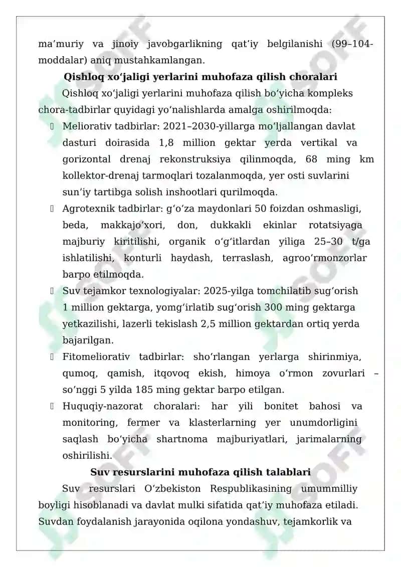 Yer va suvlarni muhofaza qilish talablari 6