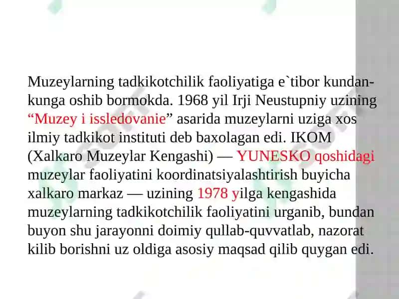 Muzeylarningilmiy-tadqiqotchilikfaoliyati 6