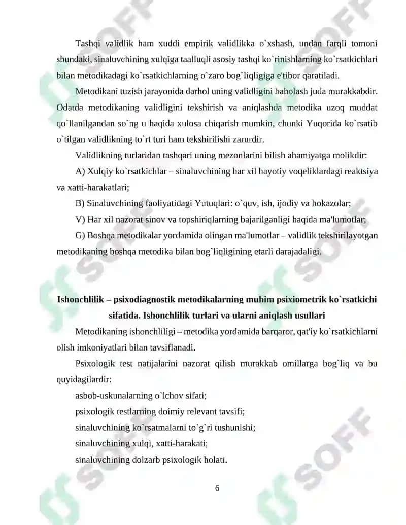 Psixodiagnostik metodikalar xarakteriga ko'ra kurs ishi 6