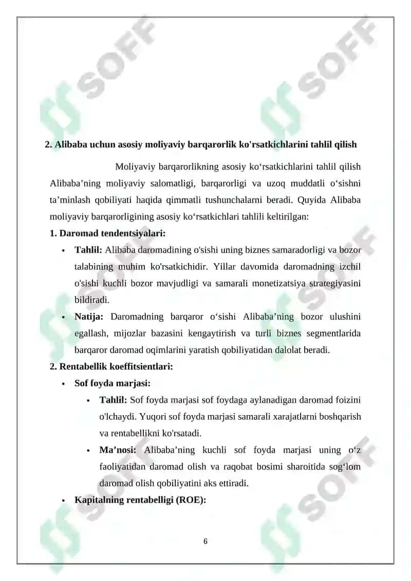 Alibaba kompaniyasining moliyaviy barqarorlik tahlili 6