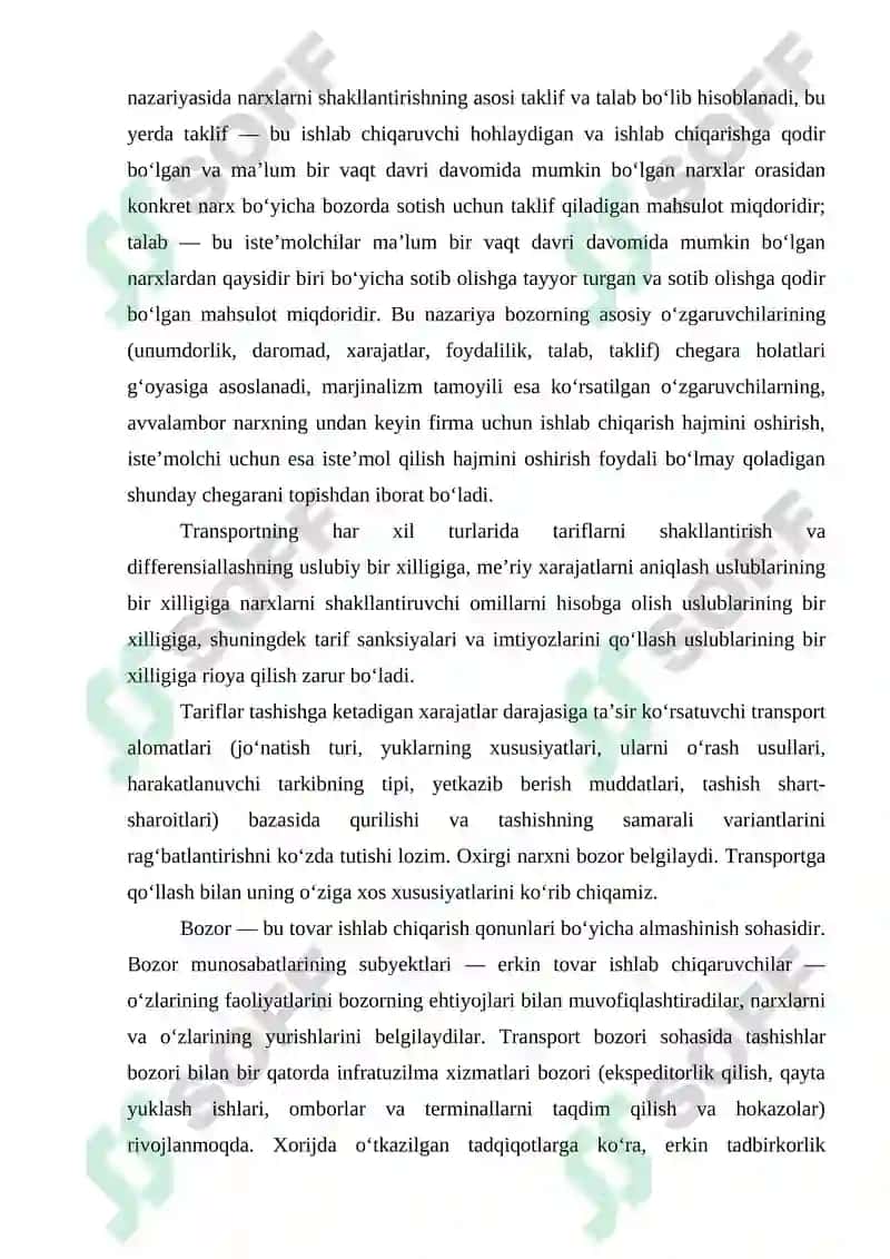 Transport Xarajatlari va Tariflari 6