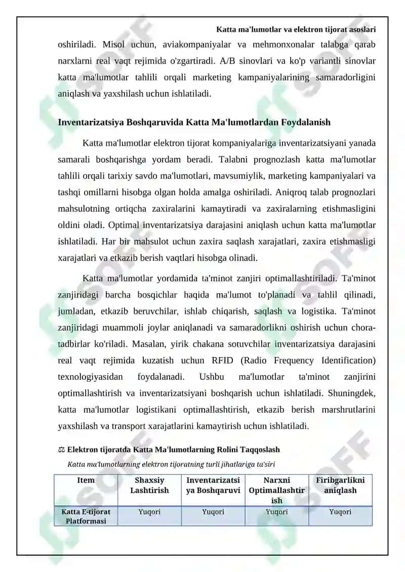 Big Dataning elektron tijoratdagi roʻli 6