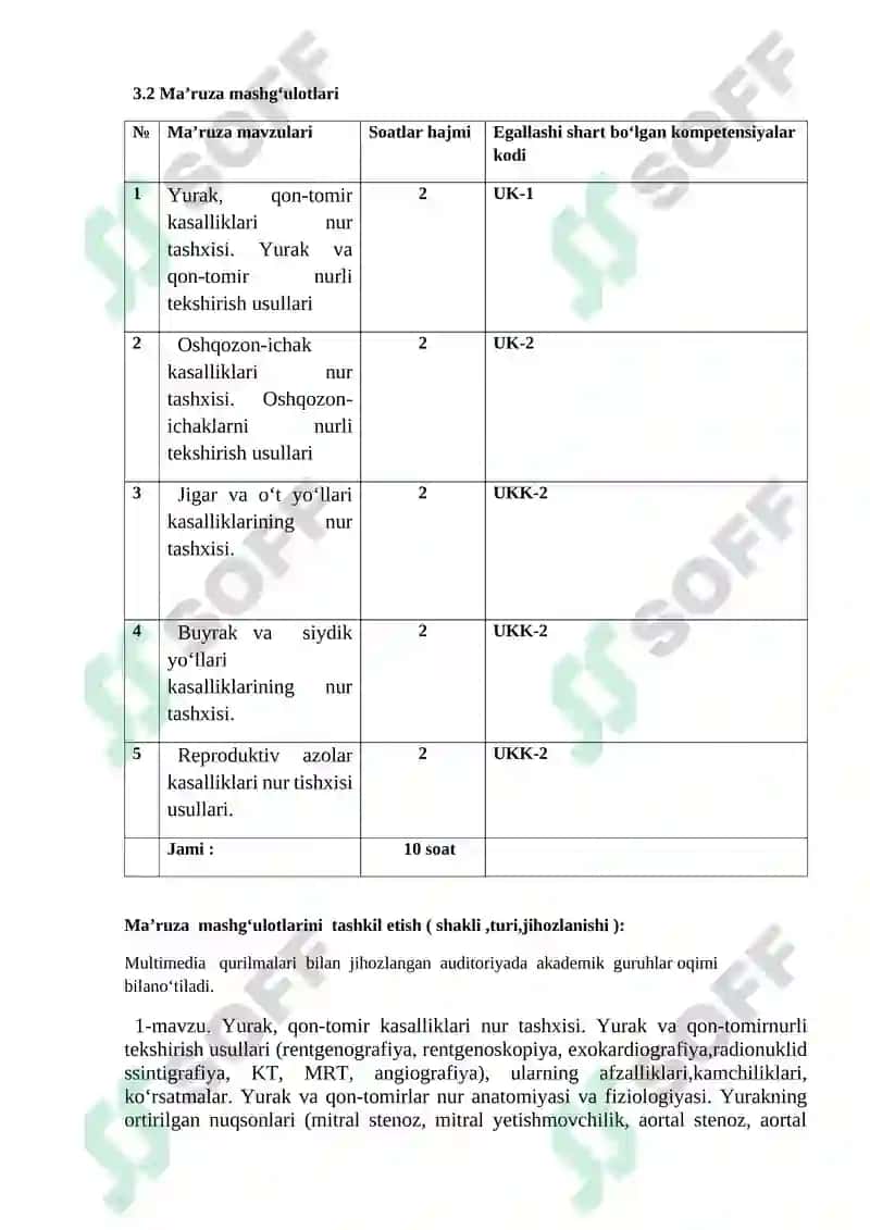 TIBBIY RADIOLOGIYA FANIDAN ISHCHI MODUL DASTURI 6