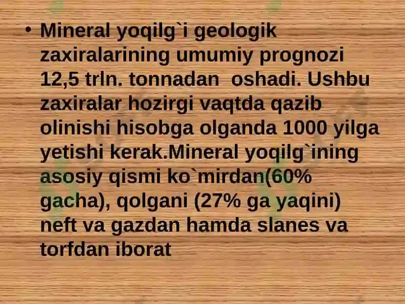 Mineral Resurslar va ularning foydali qazilmalari 6