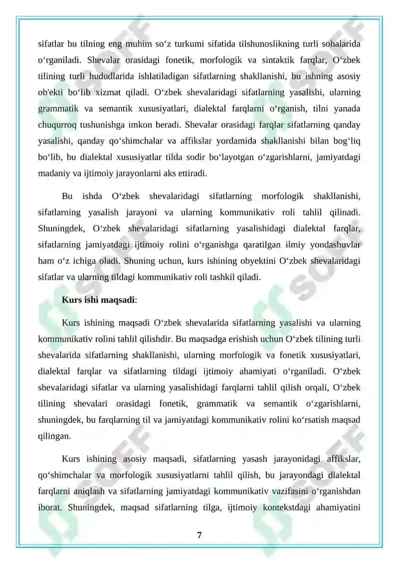 Oʻzbek shevalarida sifat va uning yasalishi 7