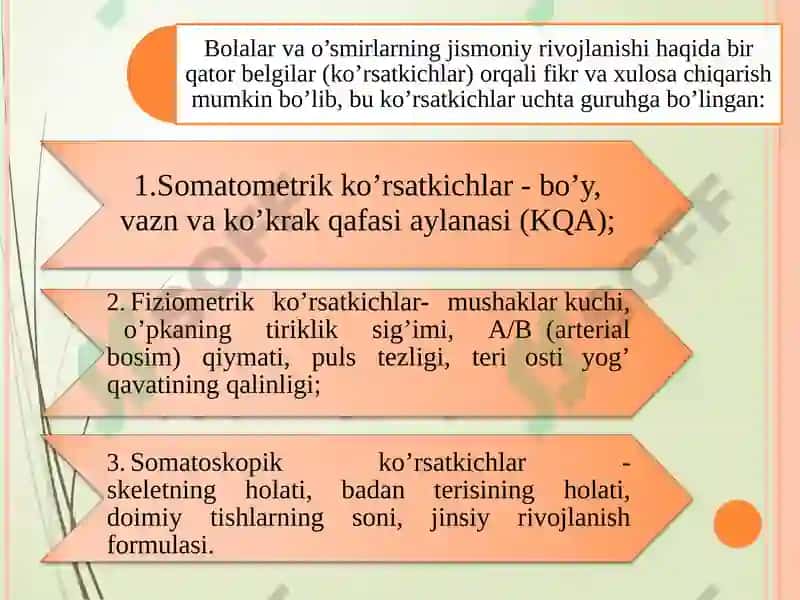 Bolalar va o'smirlarning jismoniy rivojlanishini tekshirish usullari 7
