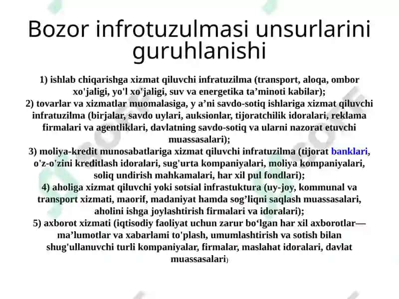 Bozor infratuzilmasi va uning unsurlari 7