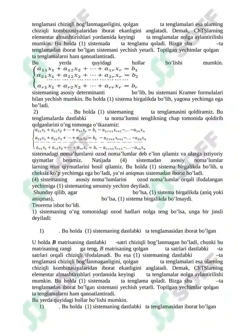 Chiziqli Tenglamalar Sistemasi 7