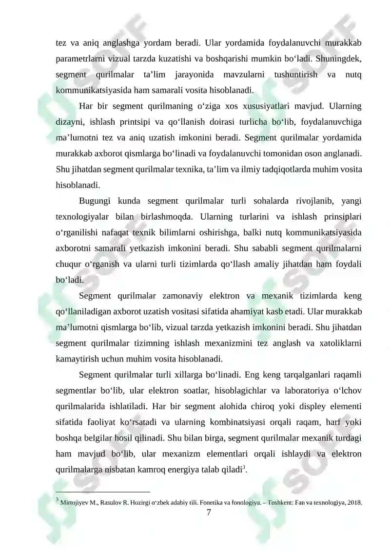 Oʻzbek tilida "Segment qurilmalar" tushunchasi va uni nutqda ifodalanishi 7