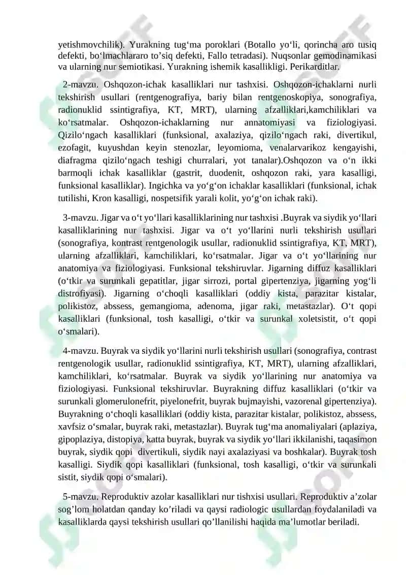 TIBBIY RADIOLOGIYA FANIDAN ISHCHI MODUL DASTURI 7