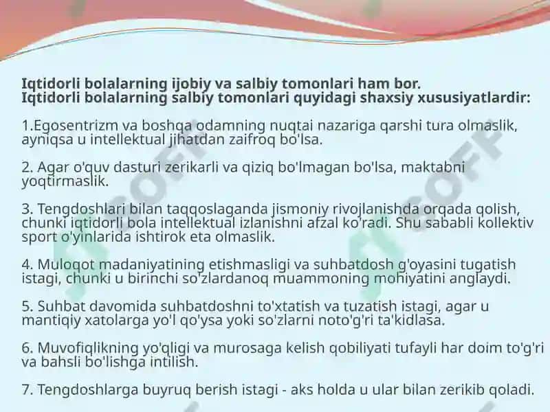 IQTIDORLI OQUVCHILAR BILAN ISHLASH 7