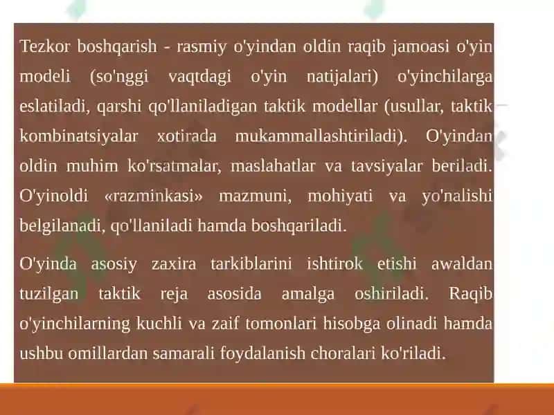 jamoani musobaqaga tayyorlash va uni boshqarish 7