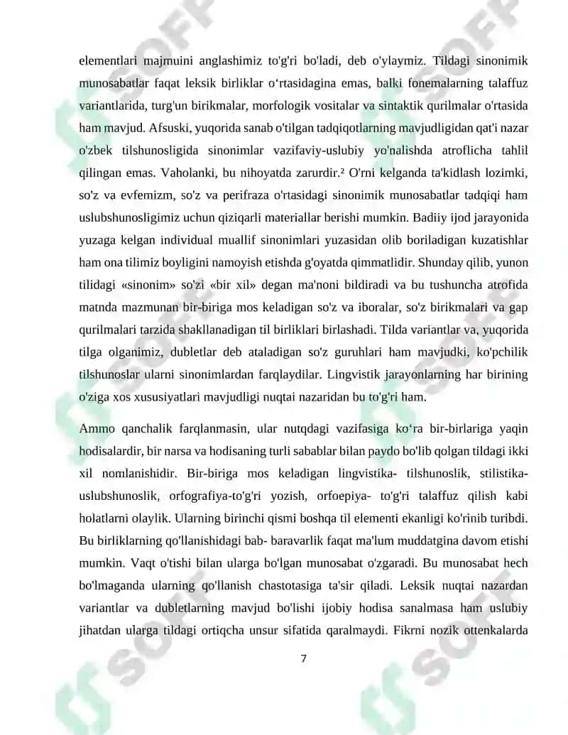 O'zbek tilshunosligida sinonimiya hodisasi kurs ishi 7