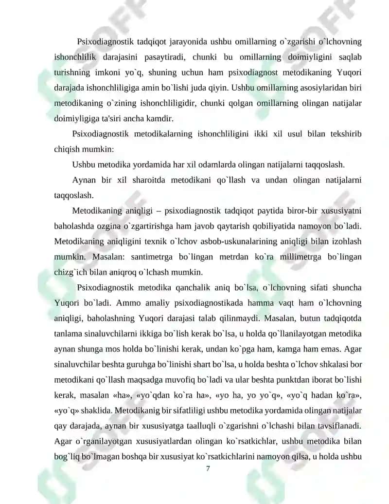 Psixodiagnostik metodikalar xarakteriga ko'ra kurs ishi 7