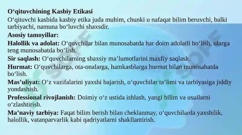 Kasbiy etikasi va o‘qituvchining axloqiy mas’uliyati 7