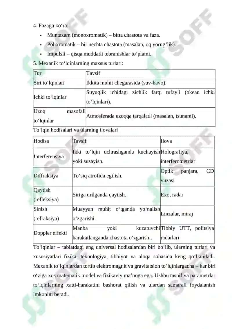 Sferik va yassi toʼlqinlar, ularning xususiyatlari 7