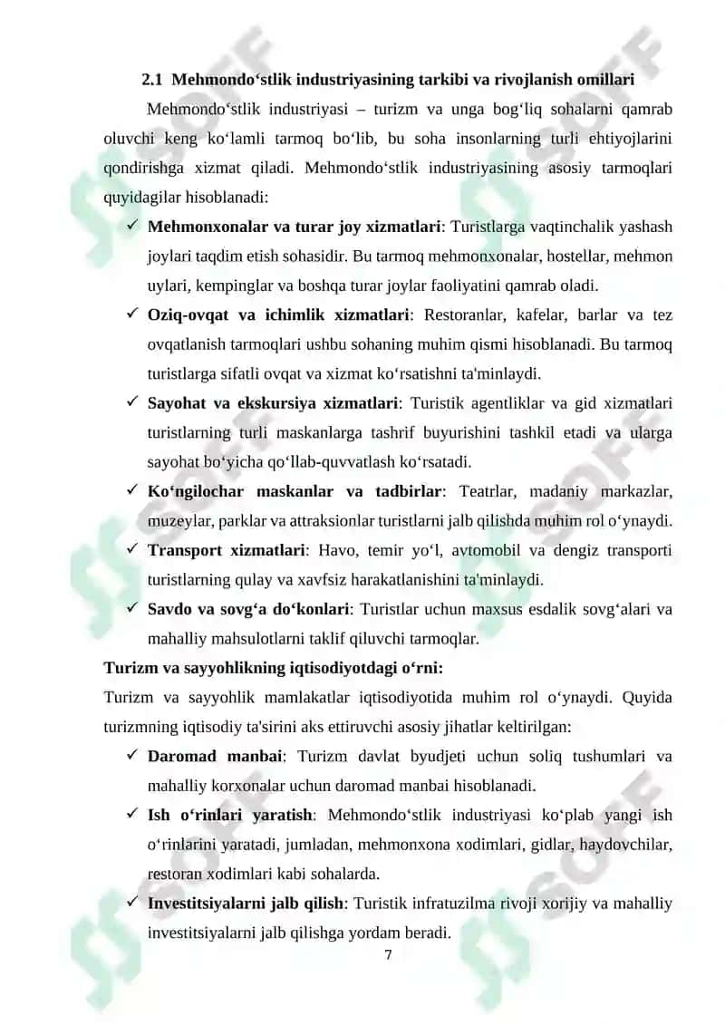 MEHMONDO‘STLIK INDUSTRIYASINI RIVOJLANTIRISHDA SAYR-TOMOSHA MASKANLARINING O‘RNI 7