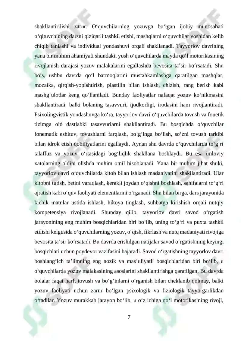 SAVOD O‘RGATISH TAYYORLOV DAVRI YOZUV DARSLARINI TASHKIL ETISH 7