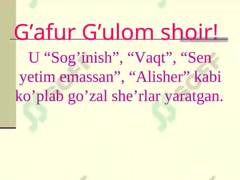 G’afur G’ulom she’rida falsafiylik 7