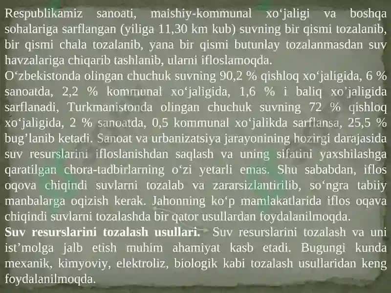 Suv resurslari muhofazasi prezentatsiya 7