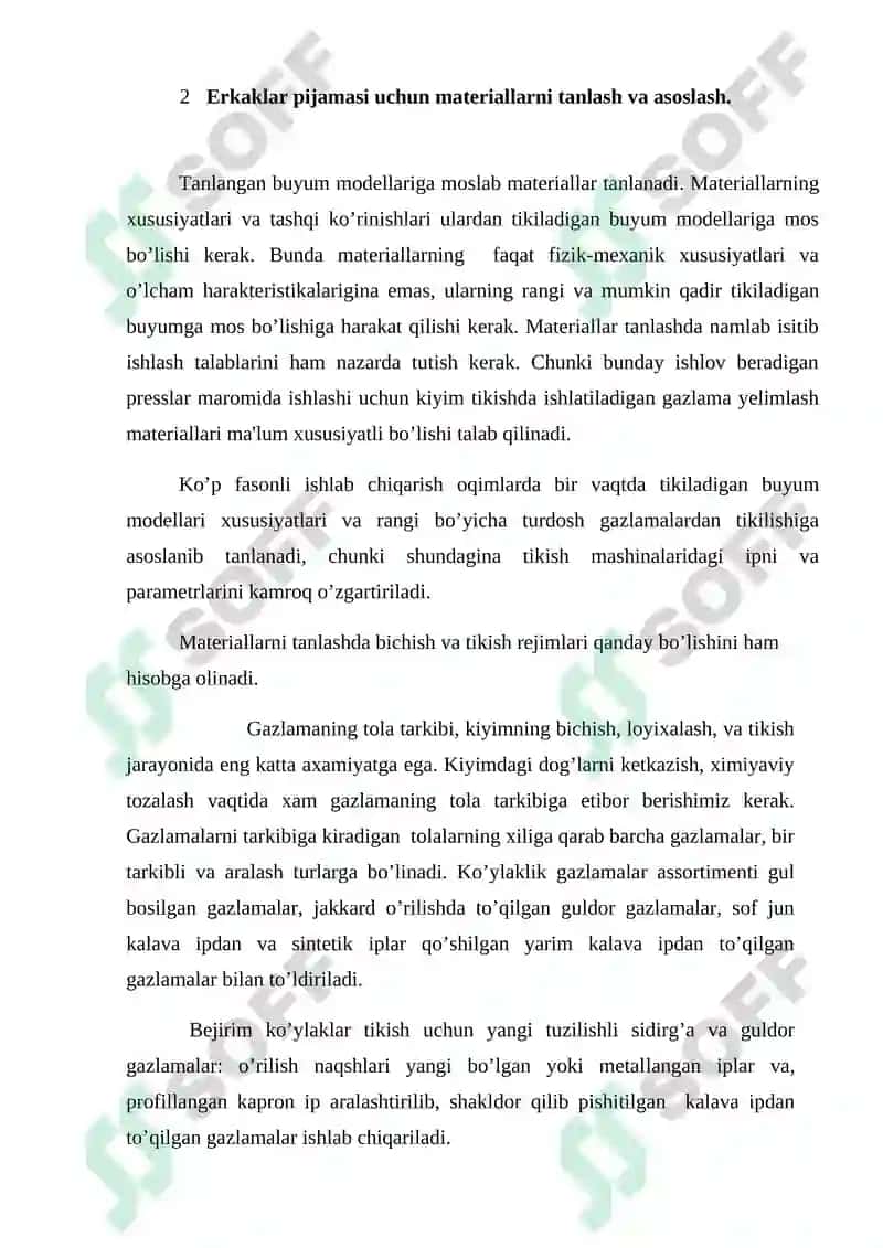 kurs ishi - erkaklar pijamasini ishlab hiqarish 7