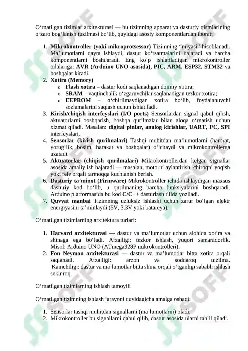 Arduino platformasi va o'rnatilgan tizimlarni prototiplash KURS ISHI 7