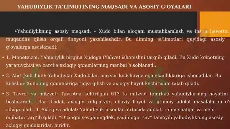 YAHUDIYLIK TA’LIMOTI, AN’ANA VA MAROSIMLARI 7