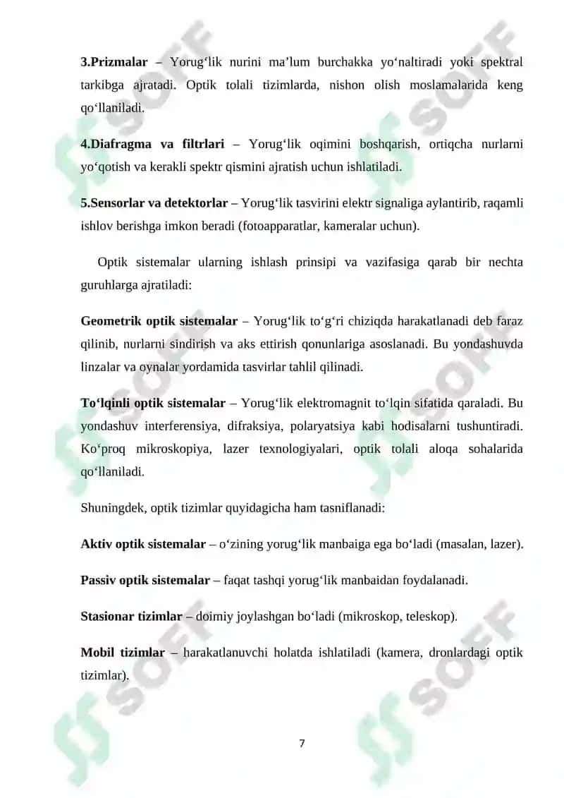 OPTIK SISTEMALARNING ABERATSIYASI KURS ISHI 7