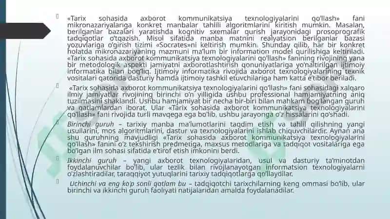 Tarix sohasida axborot kommunikatsiya texnologiyalari 7