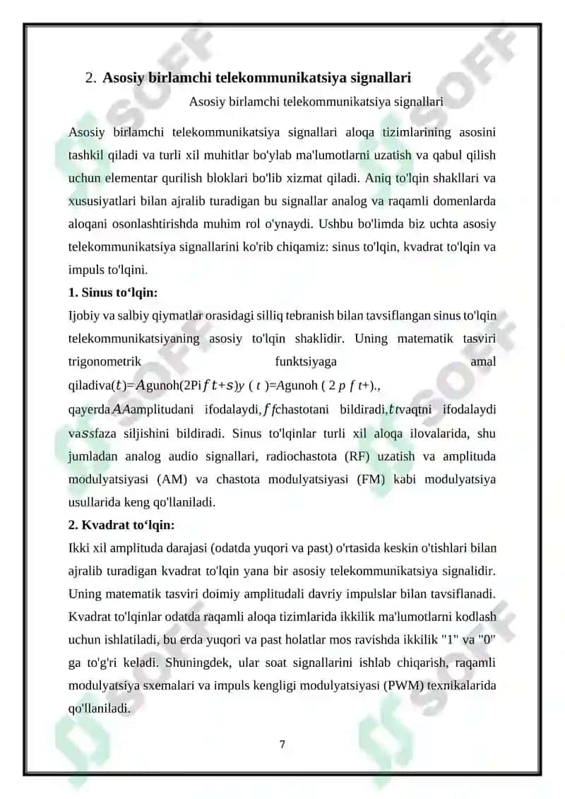 ASOSIY BIRLAMCHI TELEKOMMUNIKATSIYA SIGNALLARI 7
