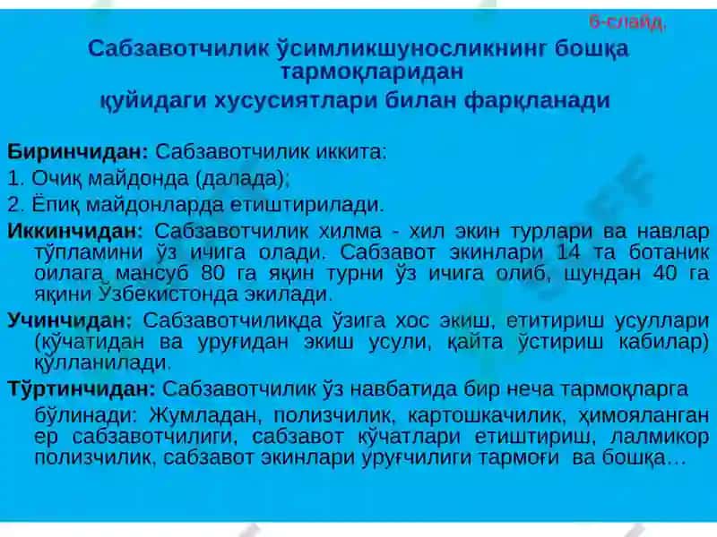Сабзавотчилик фани 7
