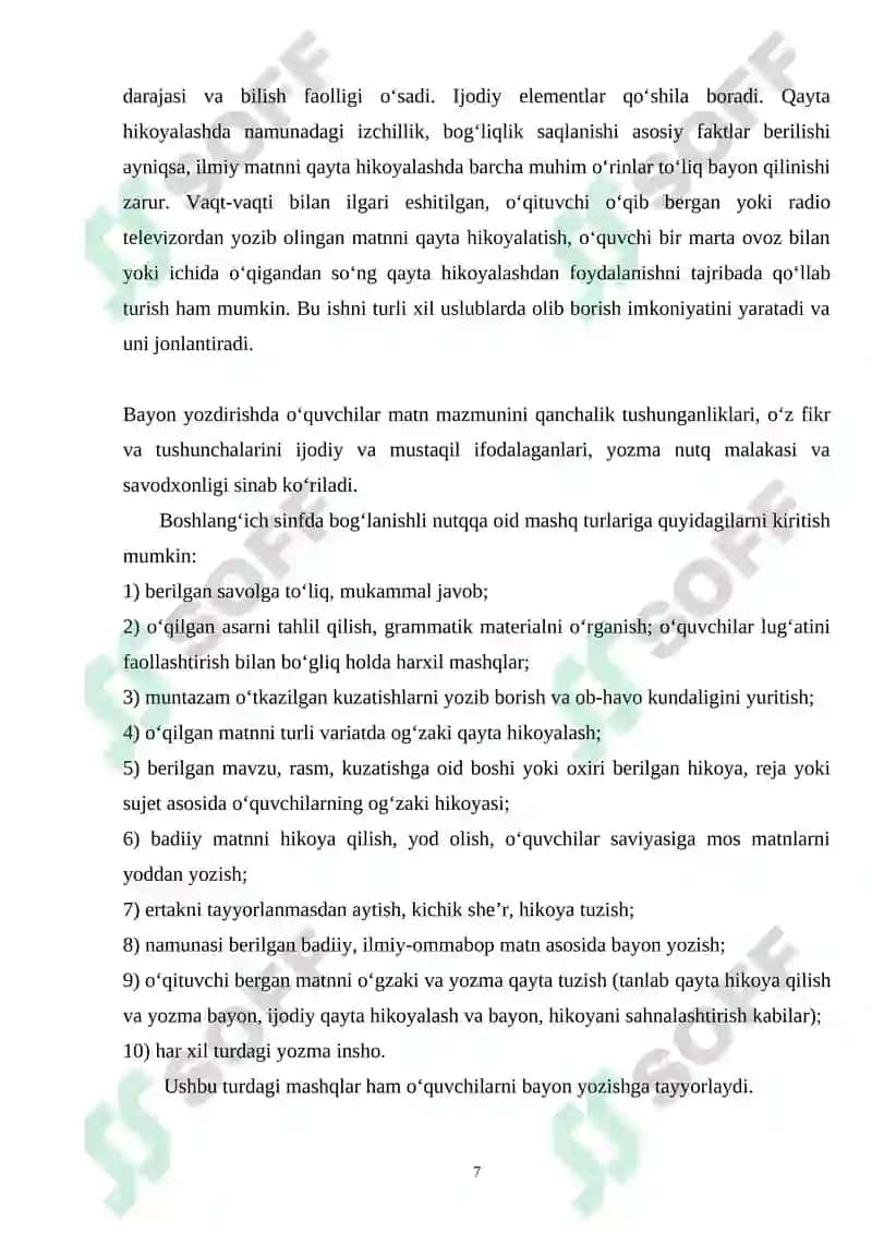 BOSHLANG’ICH SINFLARDA BAYON YOZISHGA 7