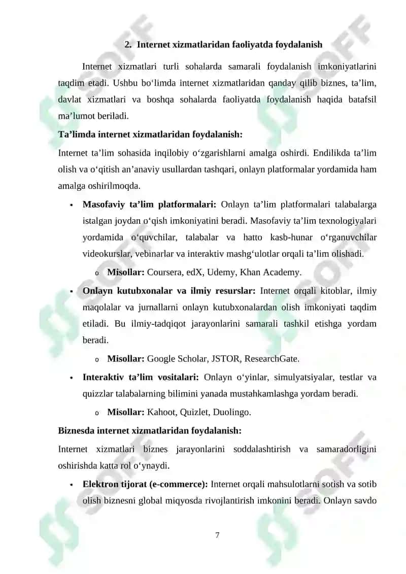 Internet xizmatlari va ulardan faoliyatda foydalanish 7