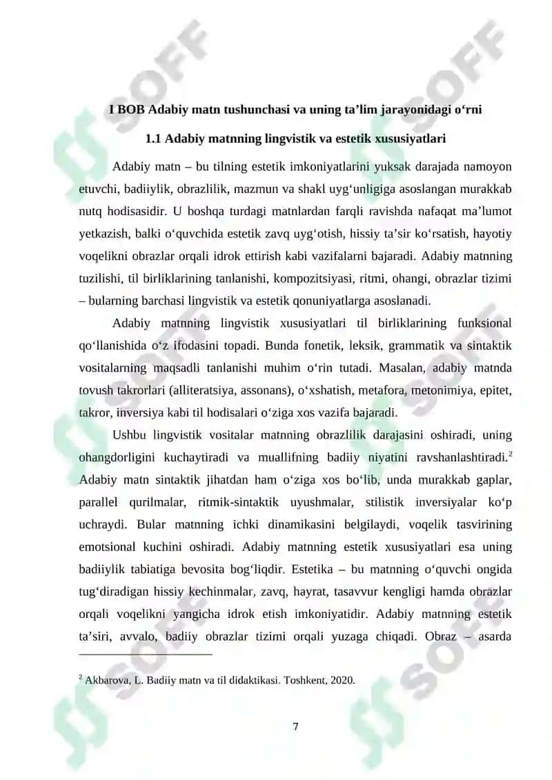 Adabiy matnlar bilan ishlashda kirish mashg‘ulotlarining oʻrni 7
