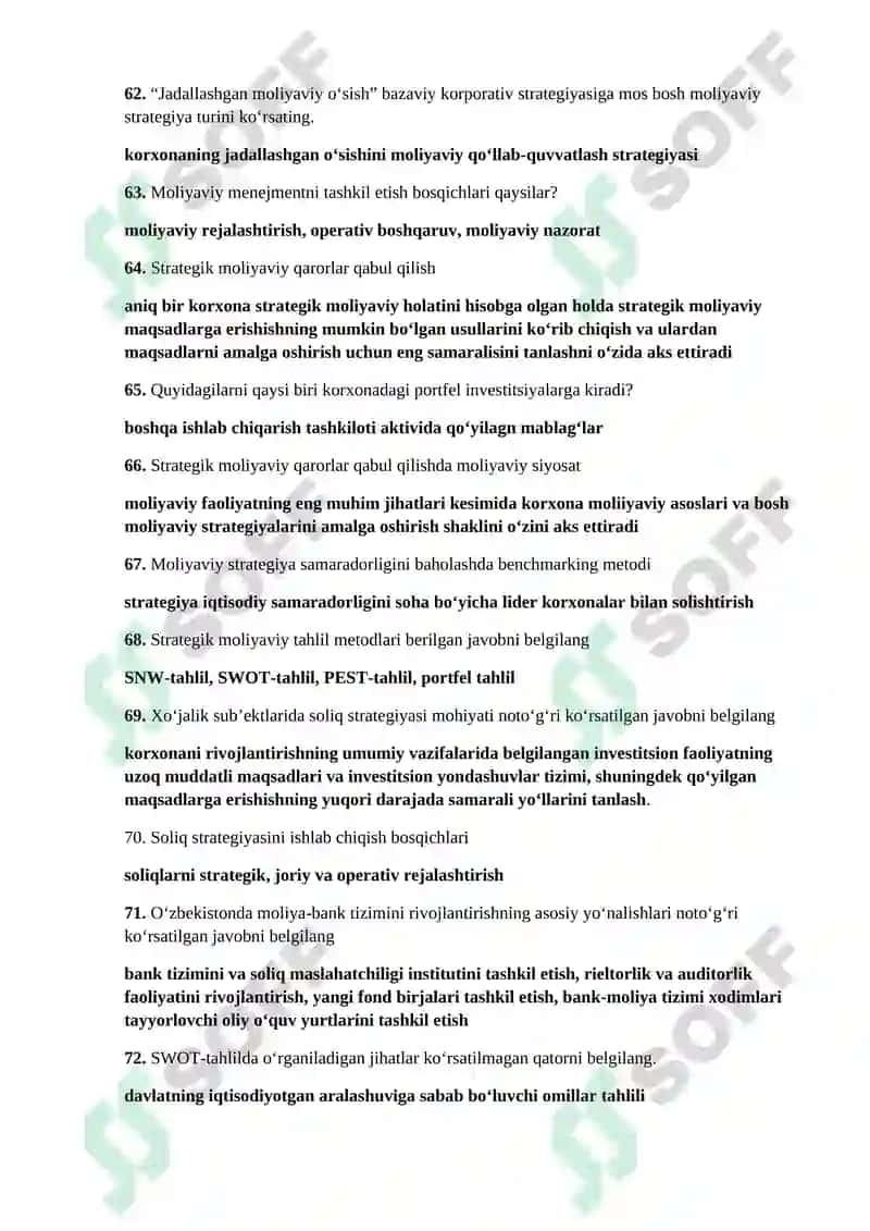 Korporativ moliya fani testlari 7