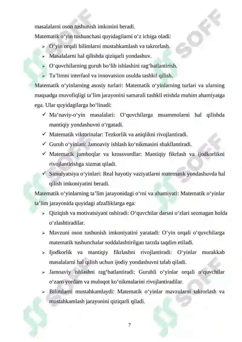 Matematik oʻyin -taʼlim metodi sifatida 7