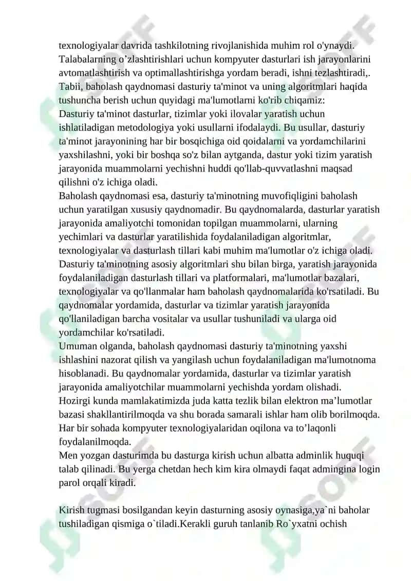 Talabalarning o‘zlashtirishi. Baholash qaydnomasi tizimi 7