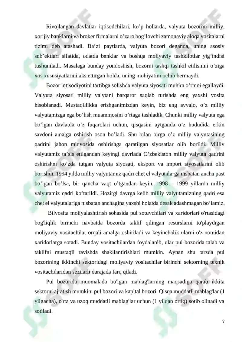 Pul bozori kurs ishi 7