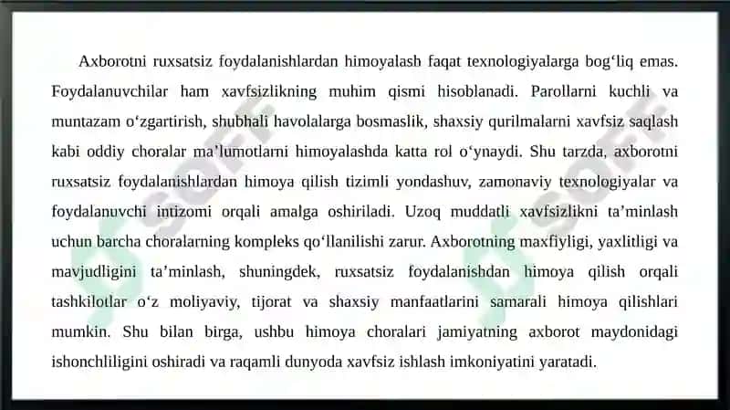 Axborotni ruxsatsiz foydalanishlardan himoyalash 7
