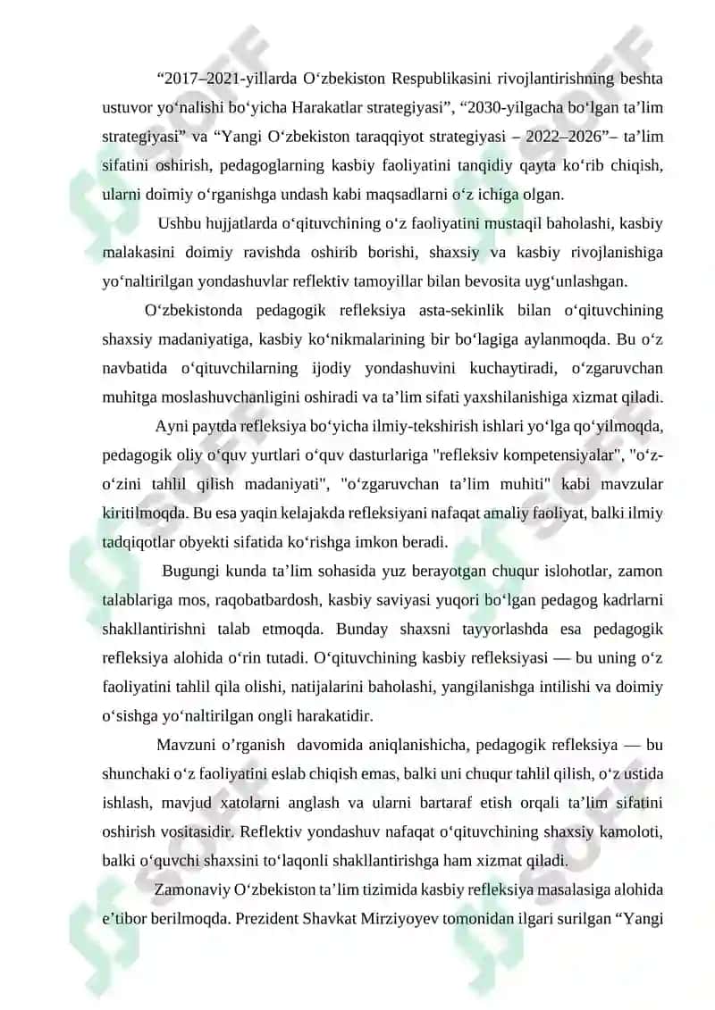 O’qituvchining pedagogik faoliyatda kasbiy refleksiyaning o’rni 7