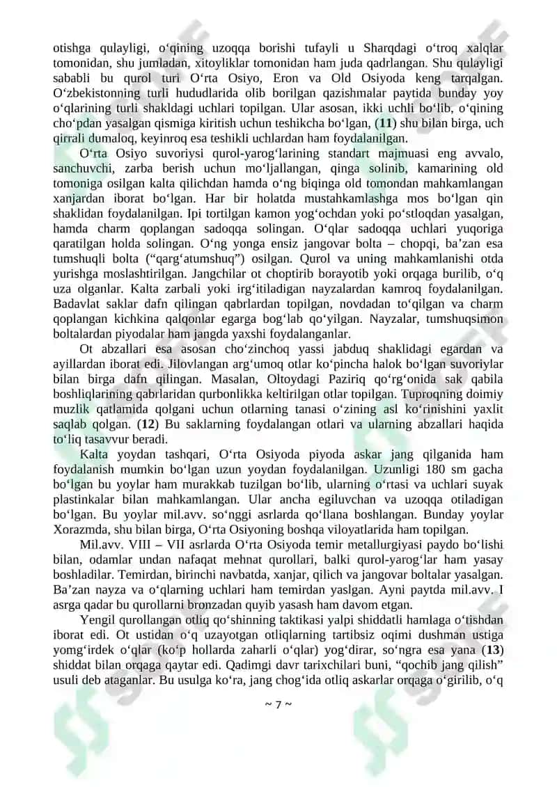 O`zbekistonda Harbiy Ish va San'ati Tarixi Maxsus Kursi 7
