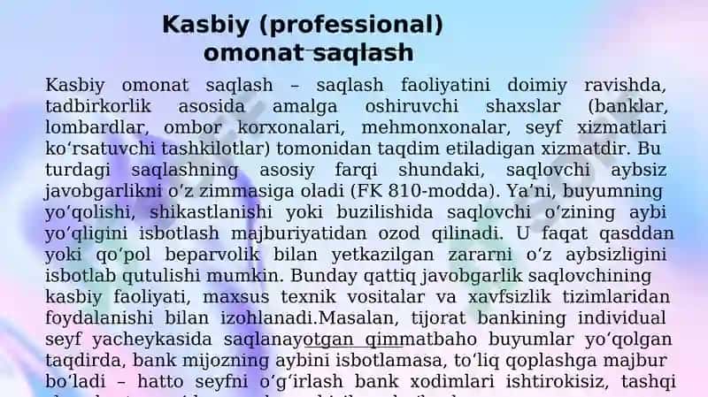 Omonat saqlashning alohida turlari 7