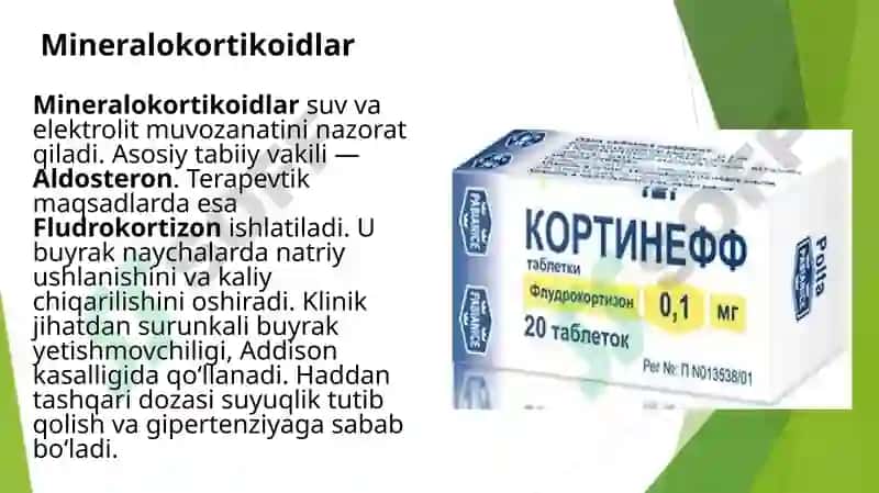 Steroid tuzulishga ega bo’lgan gormonal preparatlar 7