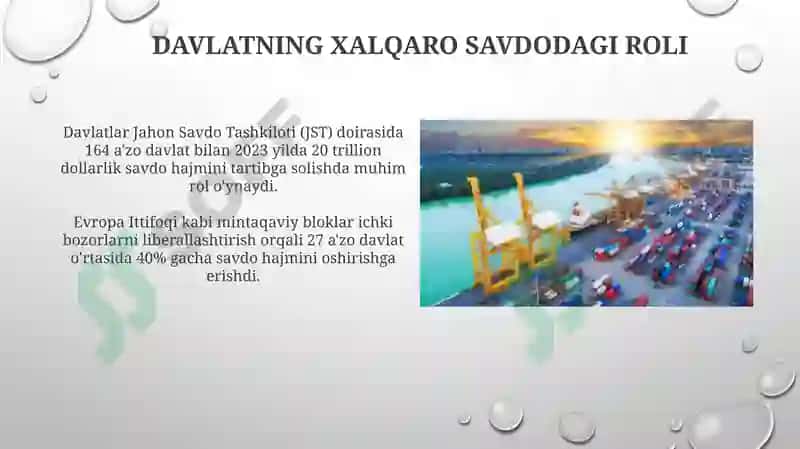 Xalqaro savdoda davlatning roli 7