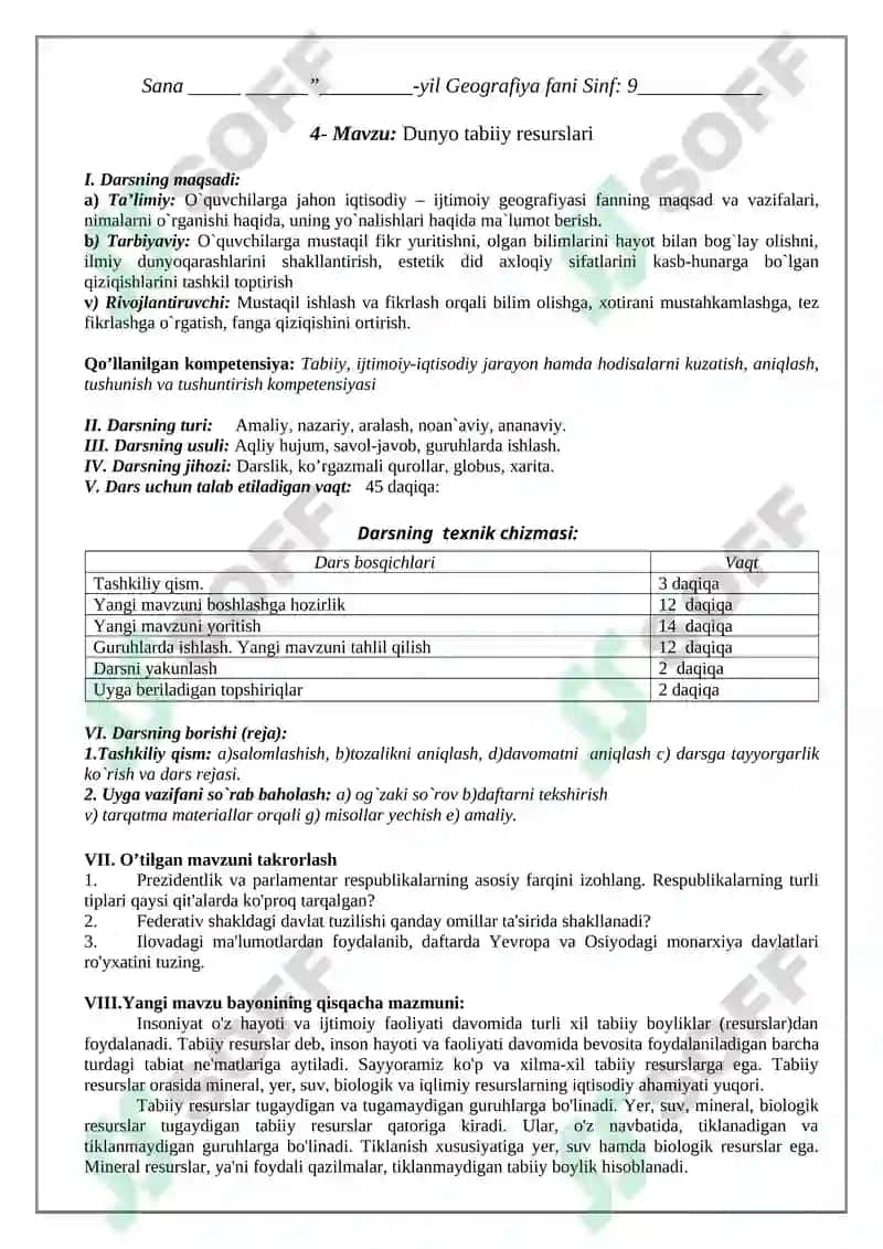 Geografiya fanining siyosiy xaritasi 7