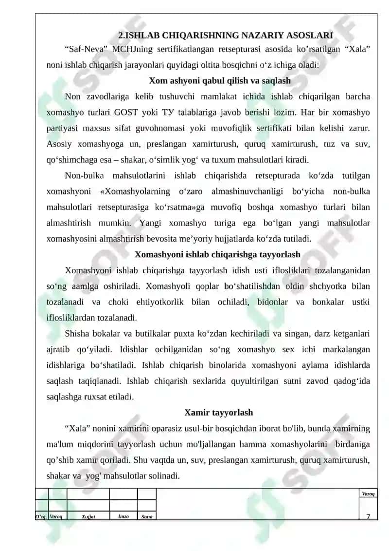 Non korxonasining quvvati  2 t/s bo’lgan vazni  0,51 kg “Xala” noni ishlab chiqarish texnologiyasi mavzusidagi bitiruv malakaviy ishining 7