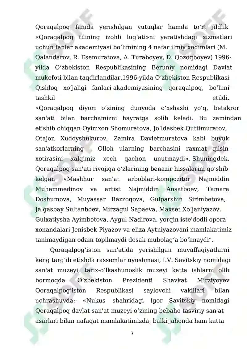 QORAQALPOQLAR MA‘NAVIY MADANIYATINING O'ZIGA XOSLIGI 7