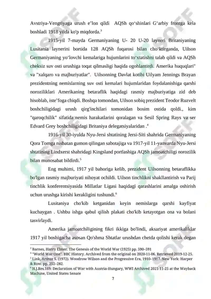 Birinchi Jahon Urushi va AQSHning Aralashuvi 7